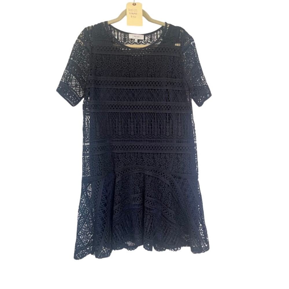 Reiss Navy Openwork Lace Drop Waist Dress Slip Lining Size US 8